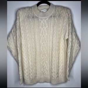 VTG Distinction 90s Cream Mohair Wool Chunky Cable Knit Sweater Stockholm Medium